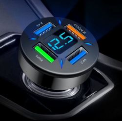 USB зарядно за кола с бързо зареждане 66W PD QC3.0 с волтметър, захранващ адаптер за запалка за iPhone 11 12 E3A0