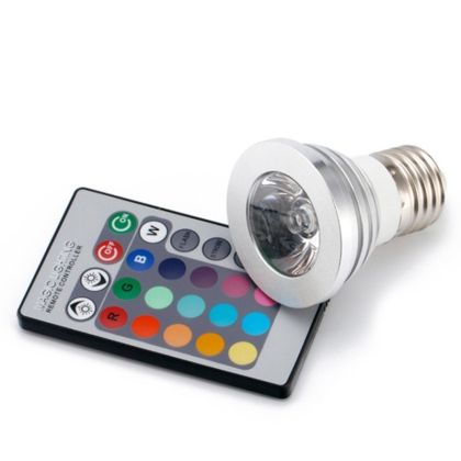 RGB LED КРУШКА С ДИСТАНЦИОННО УПРАВЛЕНИЕ Е27 цокъл 5W - 220 V В РАЗЛИЧНИ ЦВЕТОВЕ - СРЕБРИСТА 