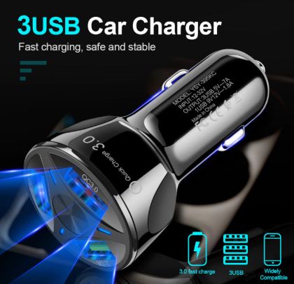 USB зарядно за кола 3 порта Quick Charge 3.0 DC 12-24V зарядно за мобилен телефон Универсален адаптер за бързо зарядно устройство за кола