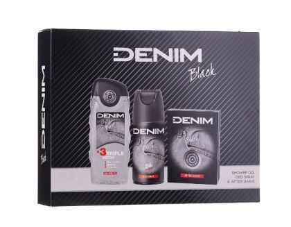 DENIM Black Мъжки Комплект Афтършейв 100 мл + Дезодорант 150 мл + Душ - гел 250 мл