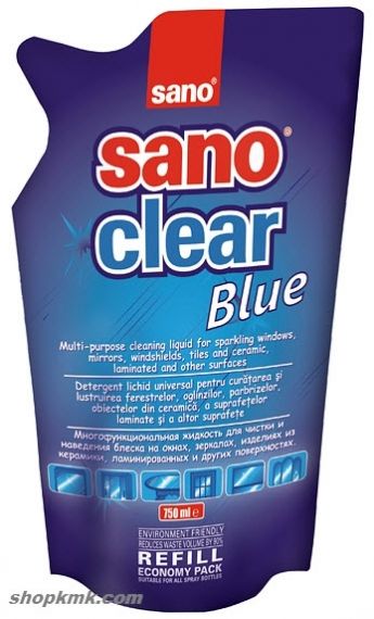 SANO CLEAR BLUE ПРЕПАРАТ ЗА ПОЧИСТВАНЕ НА ПРОЗОРЦИ РЕЗЕРВА  750ml