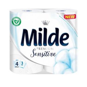 MILDE SENSITIVE 4 Бяла 3-пластова хартия от 100% целулоза с деликатен аромат, 4 бр